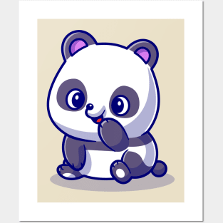 Cute Panda Is Sitting Cartoon Posters and Art